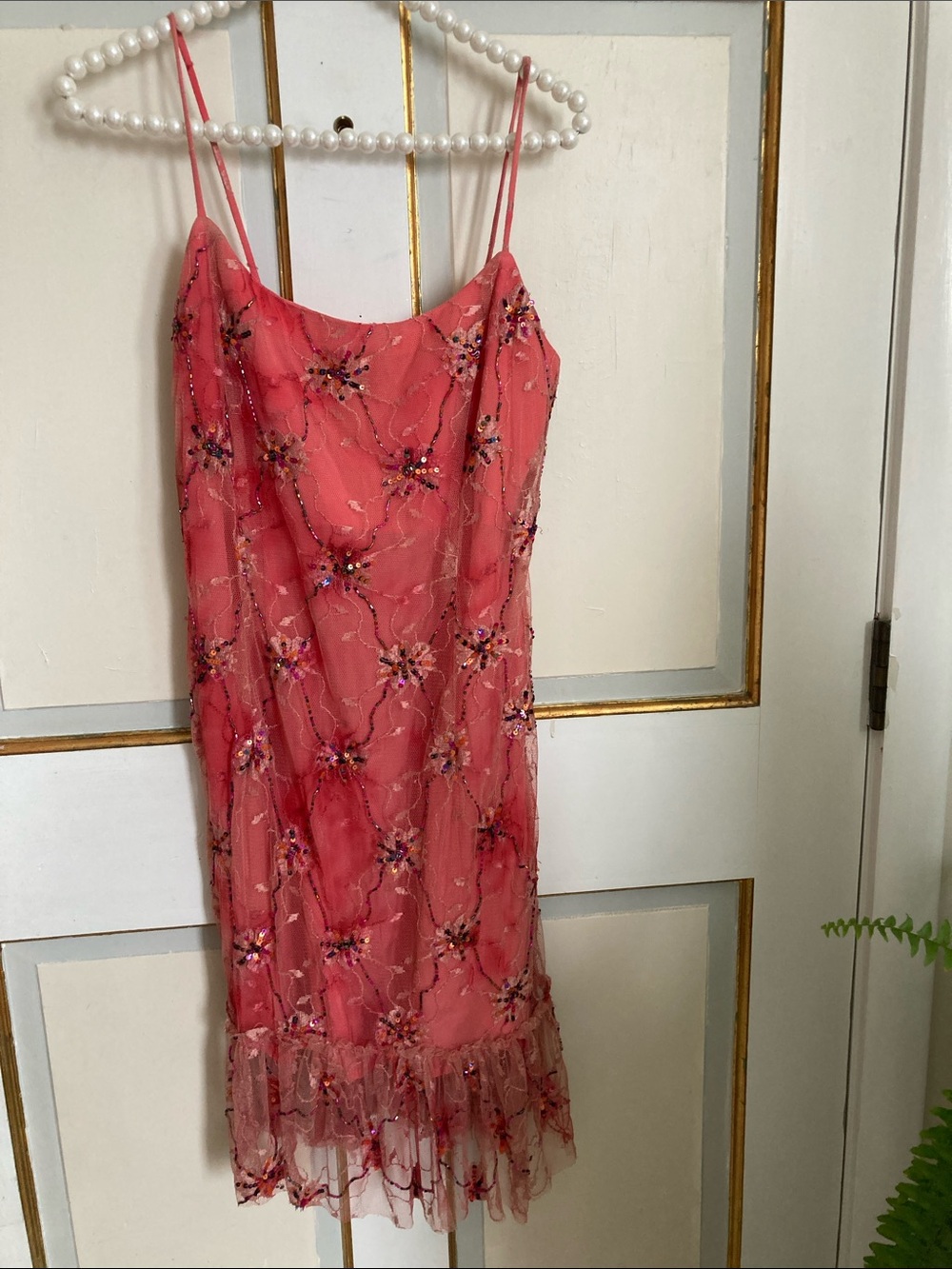 Muse Coral Pink Beaded Mini Slip Dress